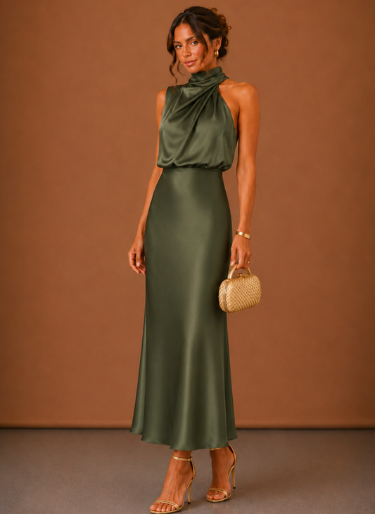 Satin High Neck Maxi Dress