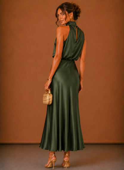 Satin High Neck Maxi Dress