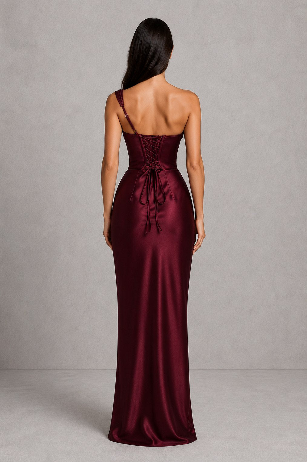 Satin Cowl Neck One Shoulder Maxi Dress