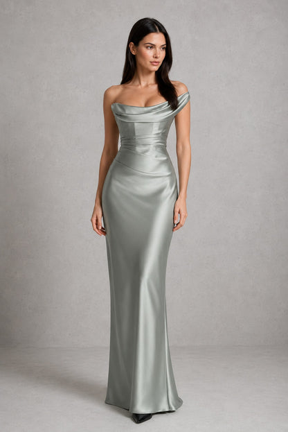 Satin Cowl Neck One Shoulder Maxi Dress
