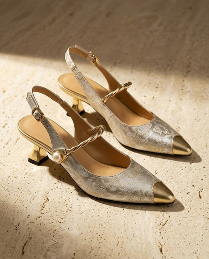 Satin Pointed Toe Slingback Kitten Heels
