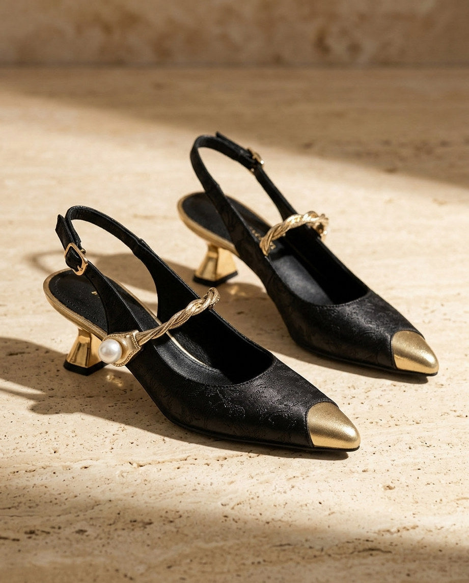 Satin Pointed Toe Slingback Kitten Heels