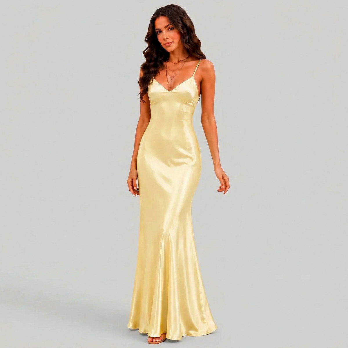 Satin V-Neck Slip Maxi Dress