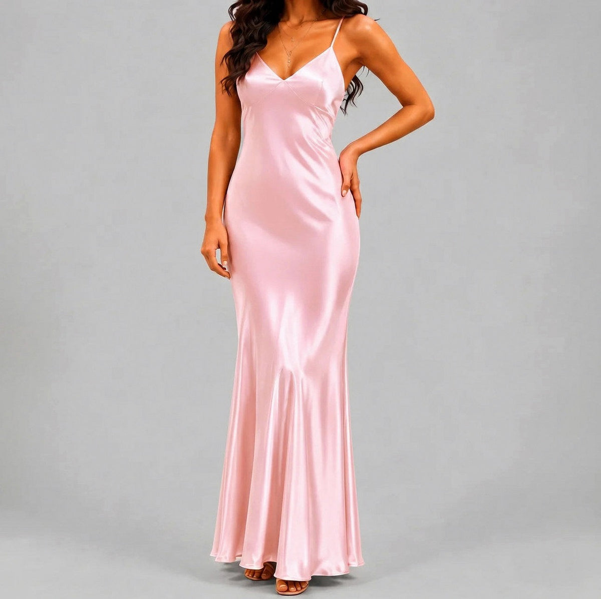 Satin V-Neck Slip Maxi Dress