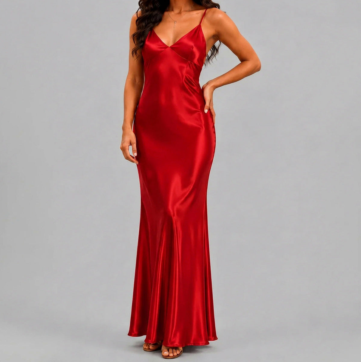 Satin V-Neck Slip Maxi Dress