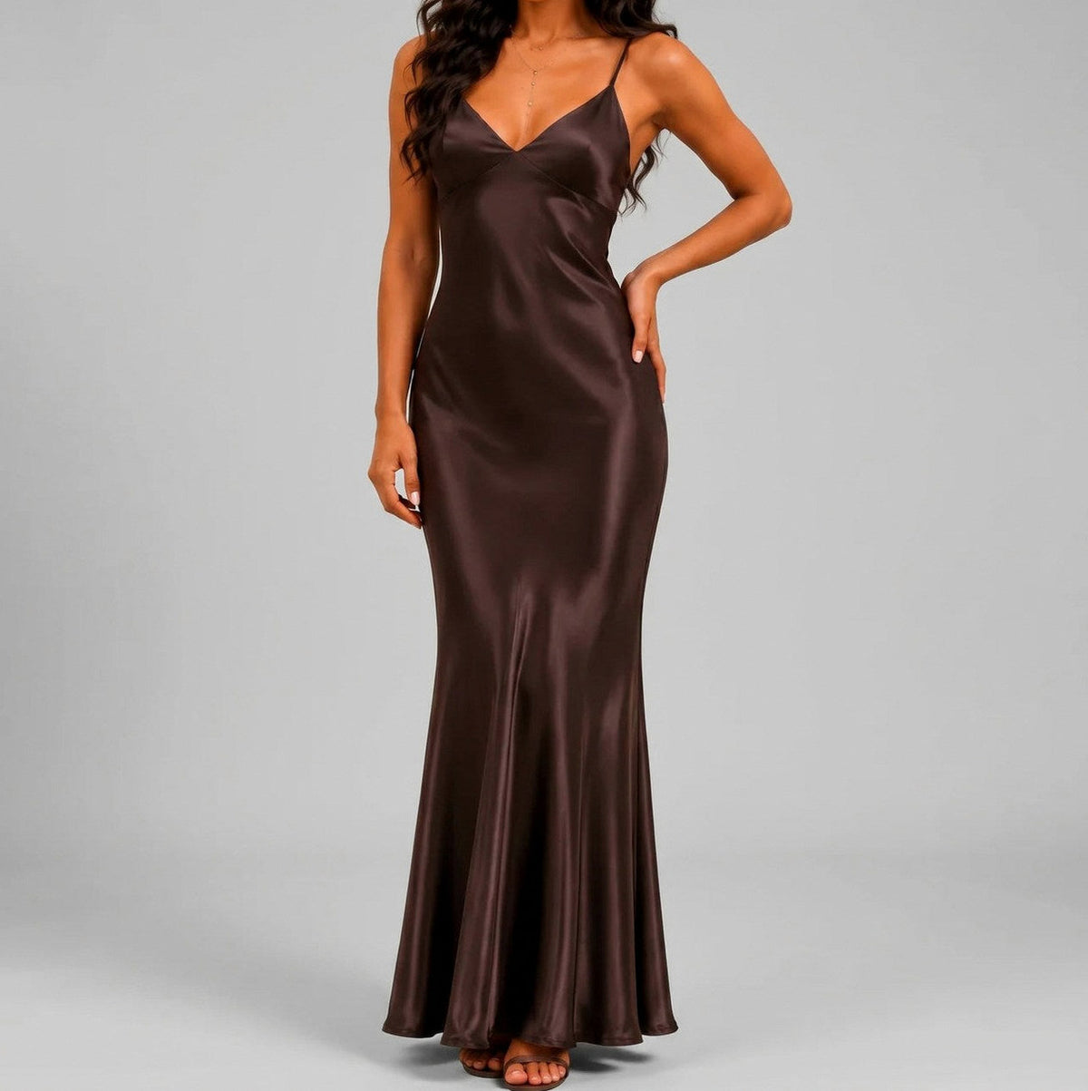Satin V-Neck Slip Maxi Dress