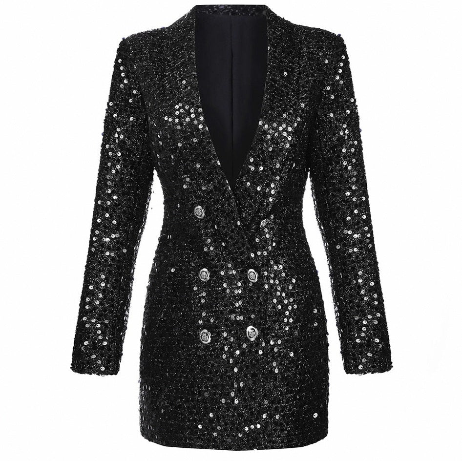 Sequin Button Front Blazer Dress