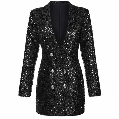 Sequin Button Front Blazer Dress