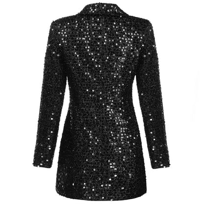 Sequin Button Front Blazer Dress