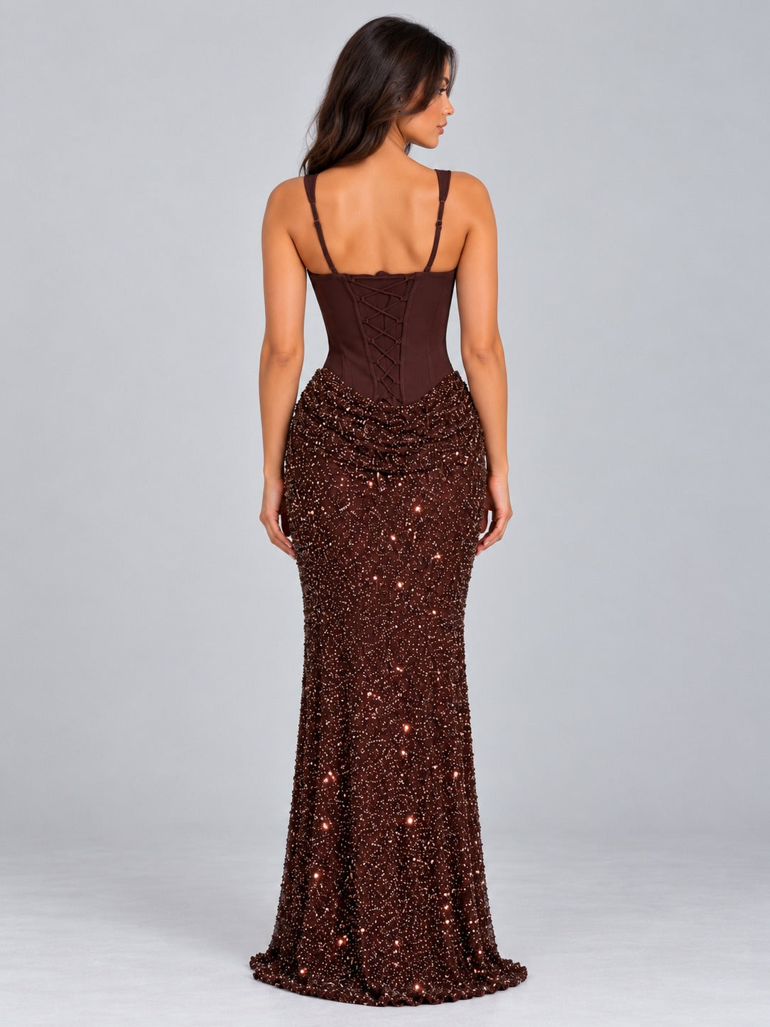 Sequin Corset Drop Waist Maxi Dress