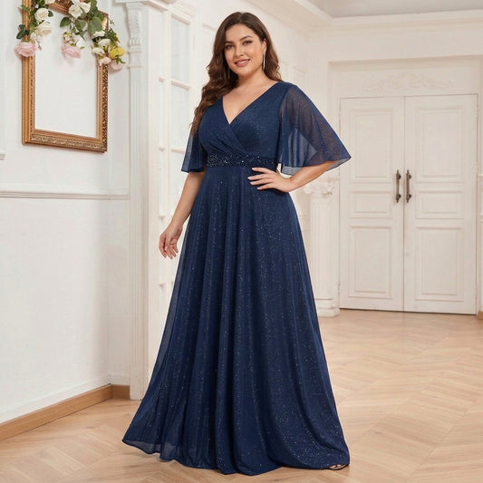 Sequin Flutter Sleeve Maxi Dress