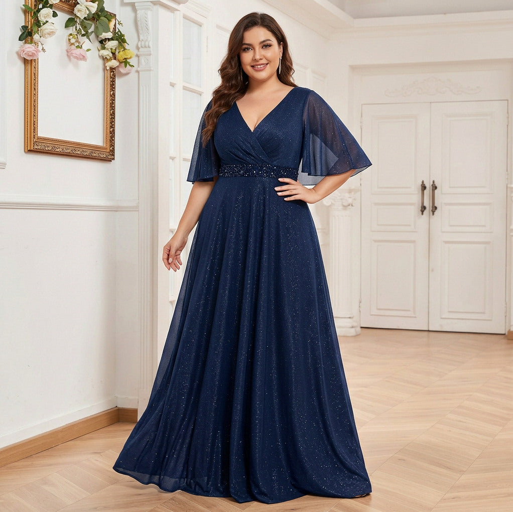 Sequin Flutter Sleeve Maxi Dress