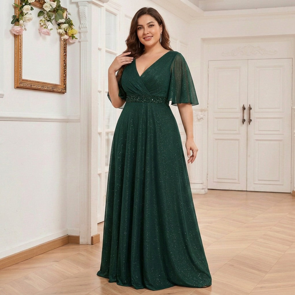Sequin Flutter Sleeve Maxi Dress