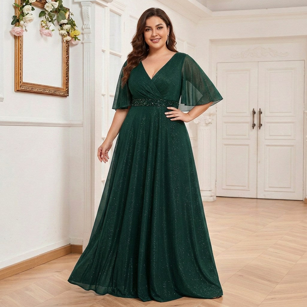 Sequin Flutter Sleeve Maxi Dress