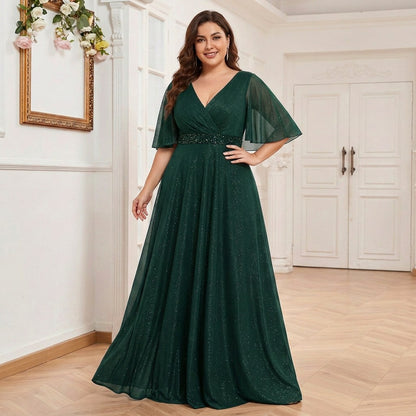 Sequin Flutter Sleeve Maxi Dress