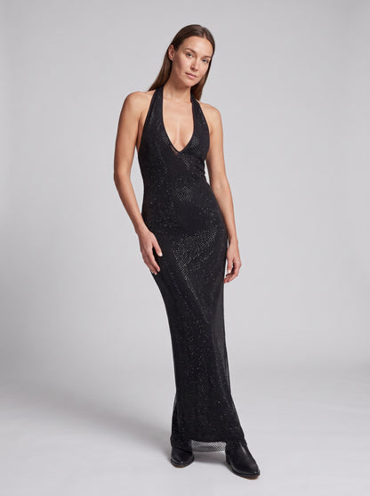 Sequin Halter Fitted Maxi Dress