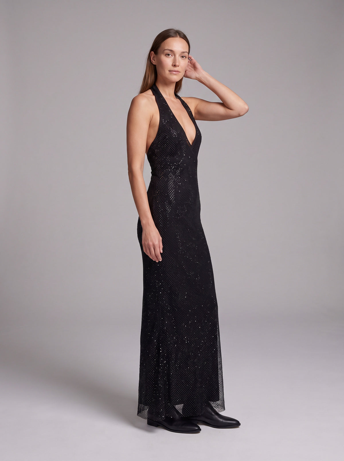 Sequin Halter Fitted Maxi Dress