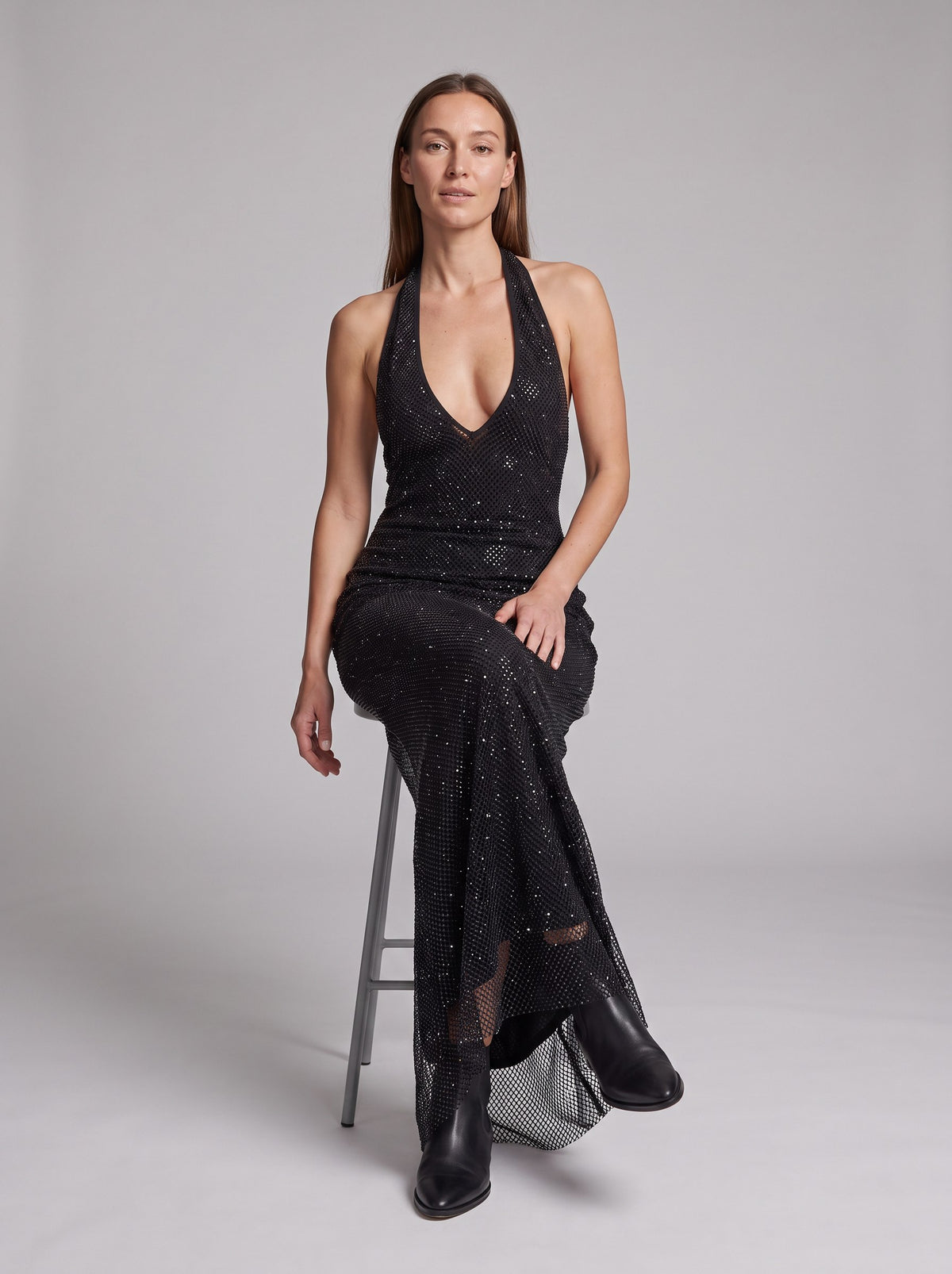 Sequin Halter Fitted Maxi Dress