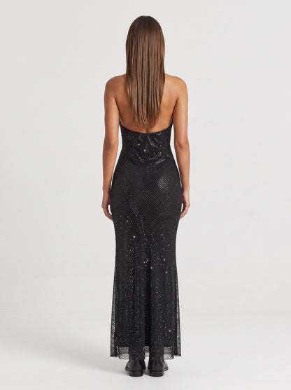 Sequin Halter Fitted Maxi Dress