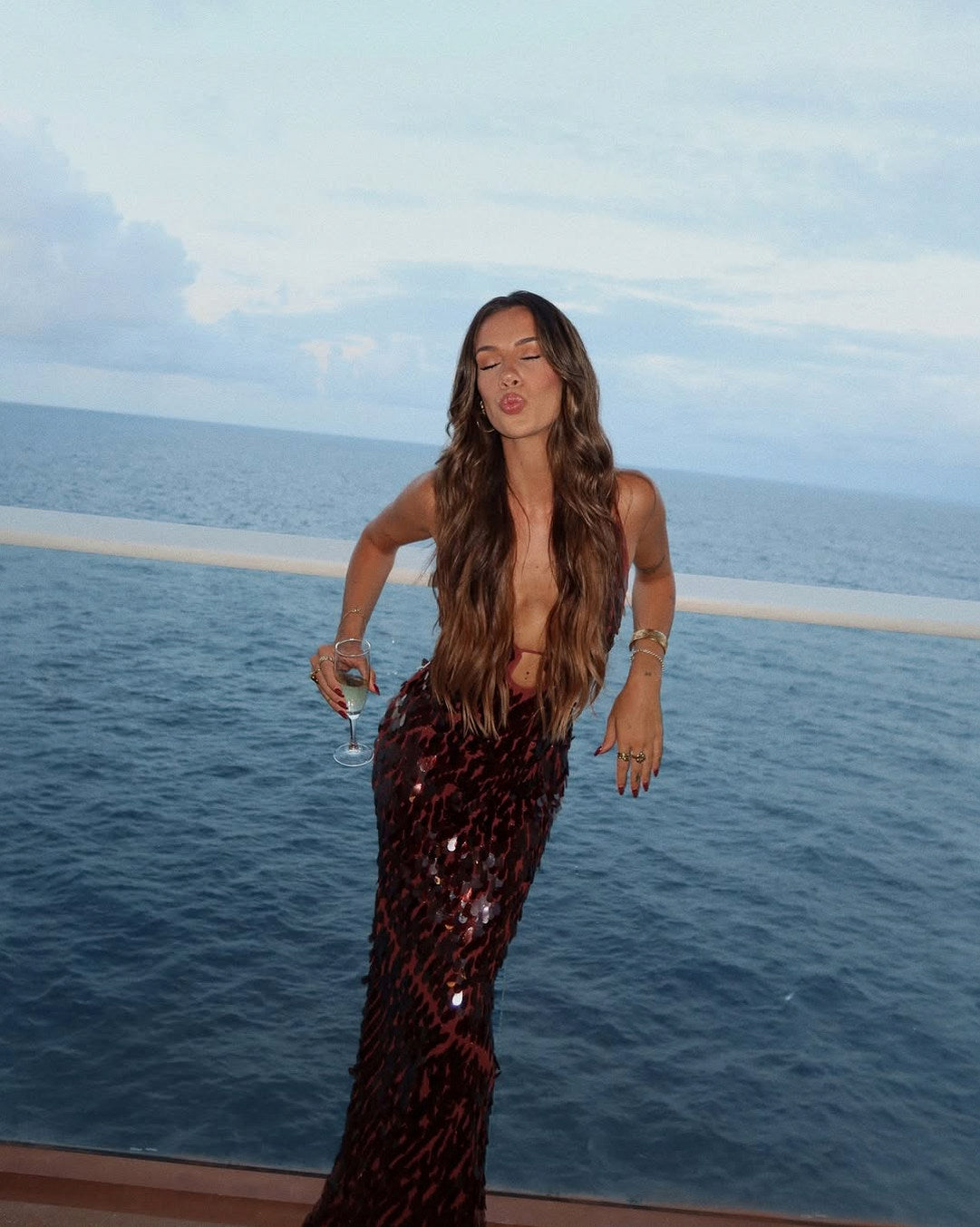 Sequin Plunge Maxi Dress