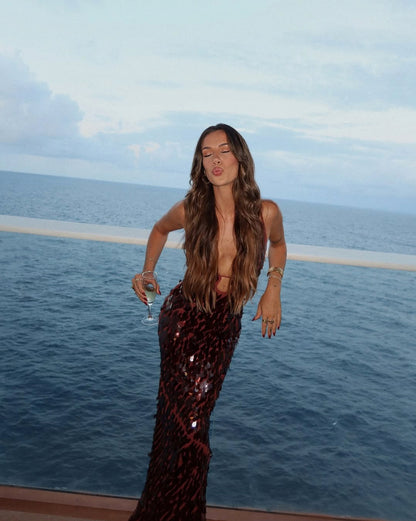 Sequin Plunge Maxi Dress