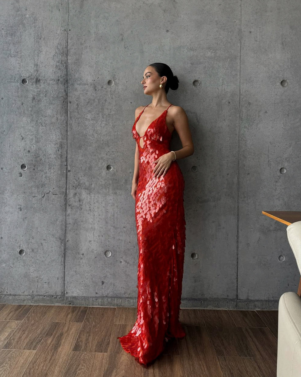 Sequin Plunge Maxi Dress
