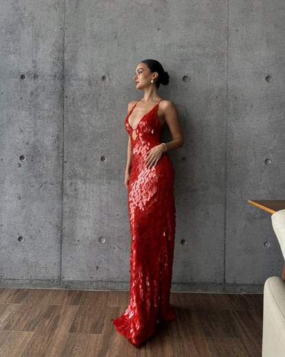 Sequin Plunge Maxi Dress