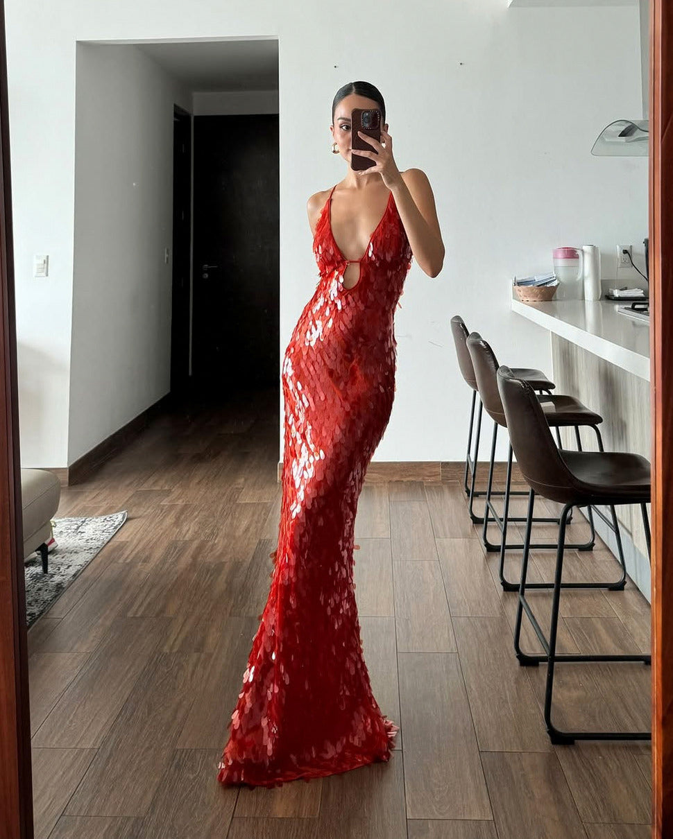 Sequin Plunge Maxi Dress