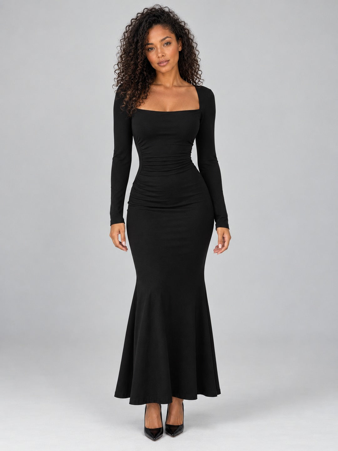 Square Neck Long Sleeve Maxi Dress