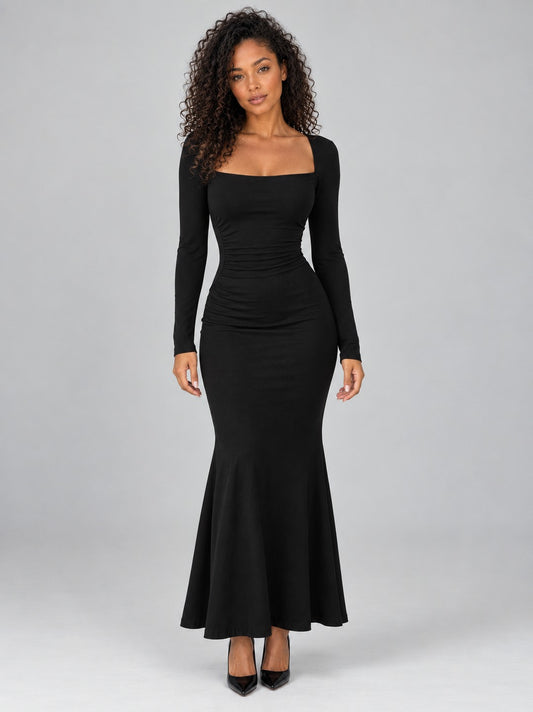 Square Neck Long Sleeve Maxi Dress