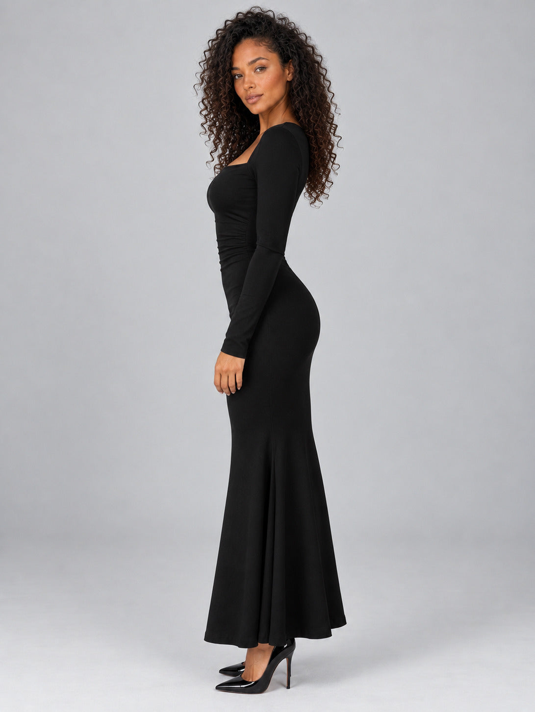 Square Neck Long Sleeve Maxi Dress