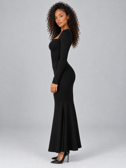 Square Neck Long Sleeve Maxi Dress