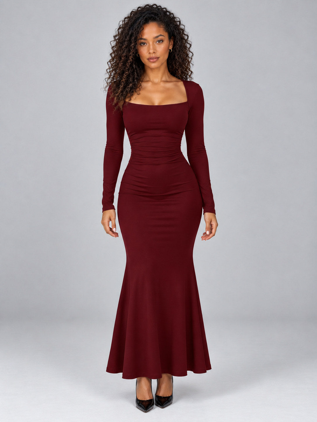 Square Neck Long Sleeve Maxi Dress