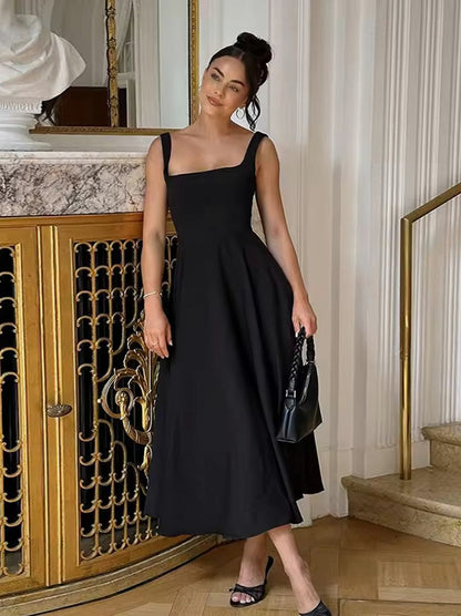 Square Neck Poplin Midi Dress