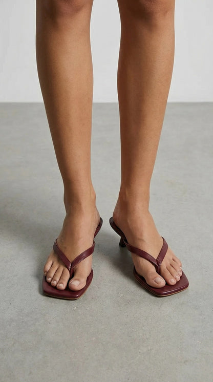 Square Toe Kitten Heel Thong Sandals