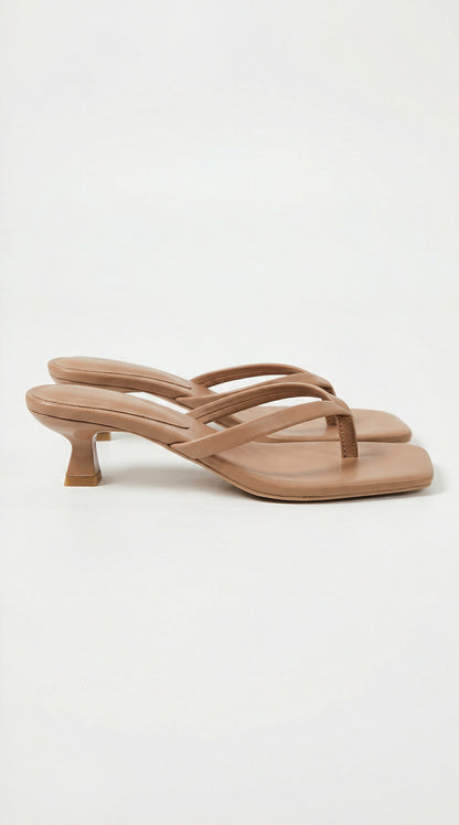 Square Toe Kitten Heel Thong Sandals