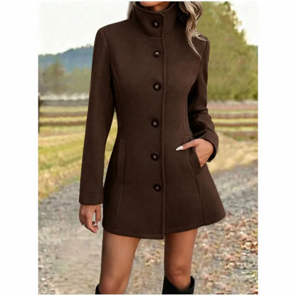 Stand Collar Button Front Coat