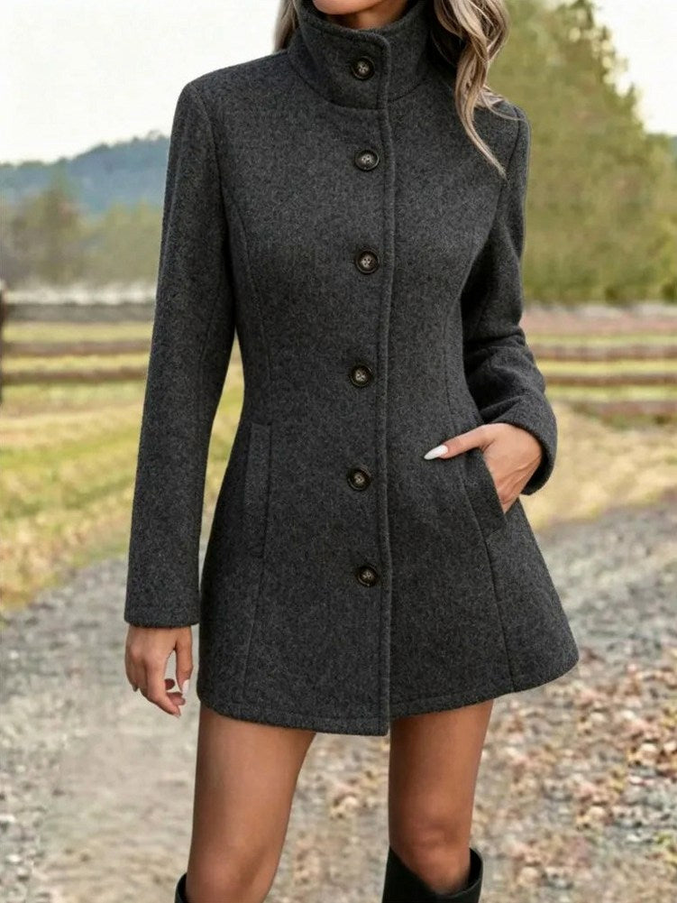 Stand Collar Button Front Coat