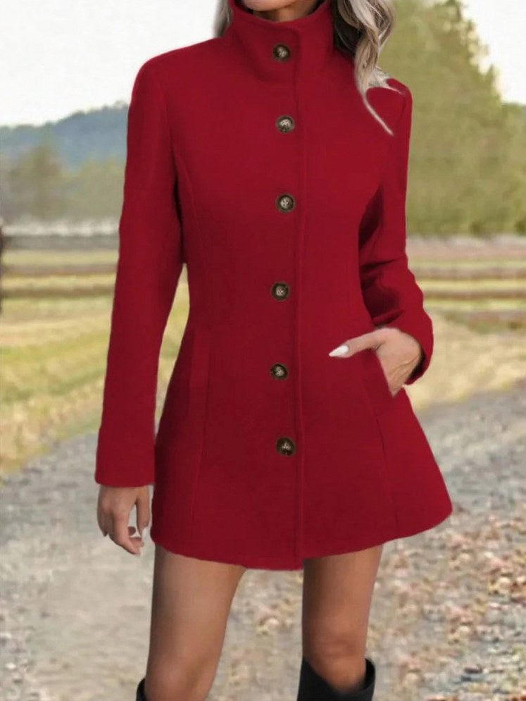 Stand Collar Button Front Coat