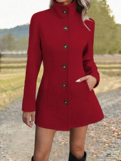 Stand Collar Button Front Coat