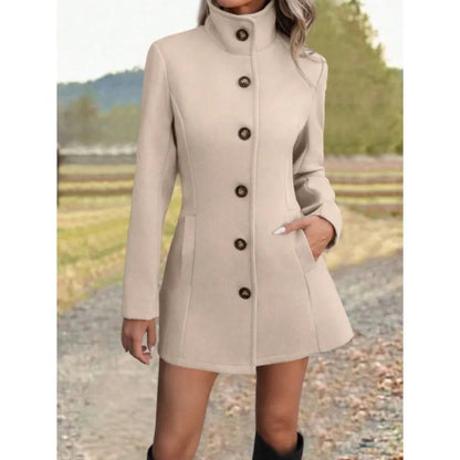 Stand Collar Button Front Coat