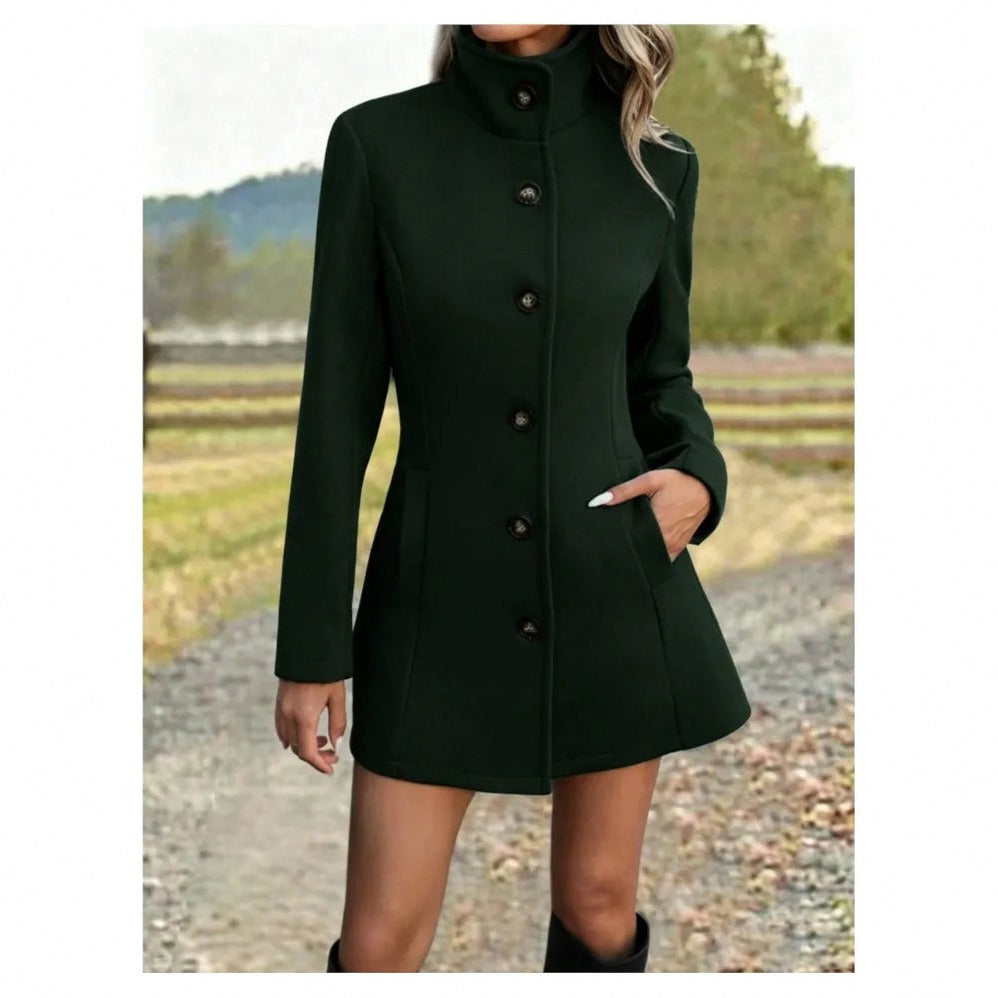 Stand Collar Button Front Coat