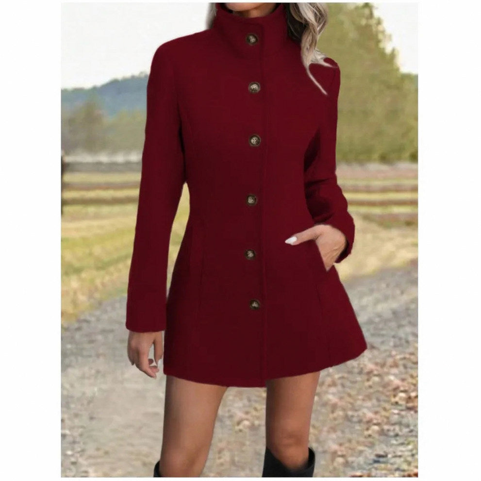Stand Collar Button Front Coat