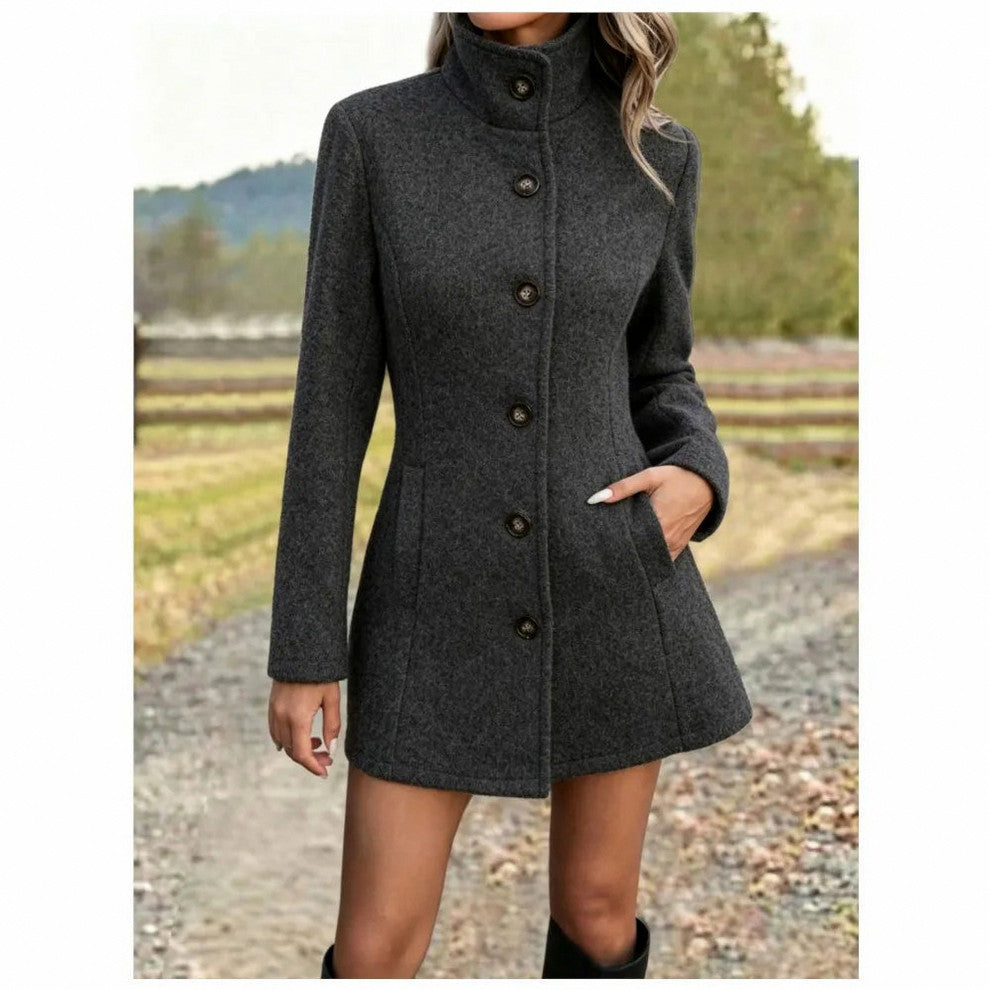 Stand Collar Button Front Coat