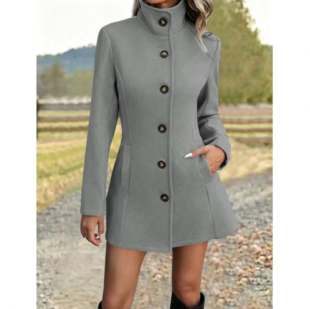 Stand Collar Button Front Coat
