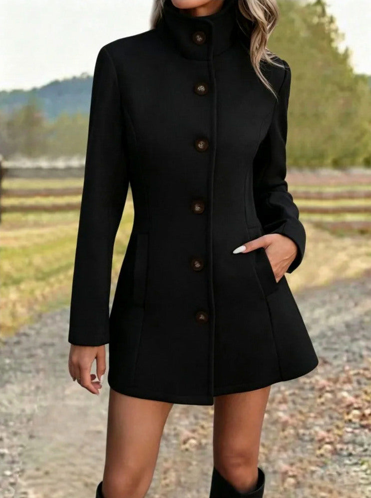 Stand Collar Button Front Coat