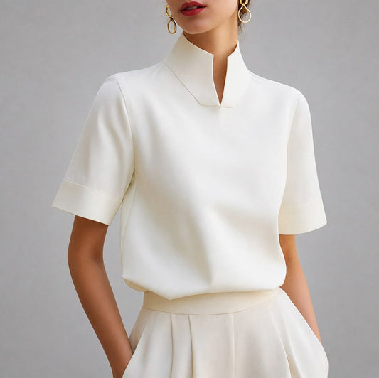 Stand Collar Short Sleeve Blouse