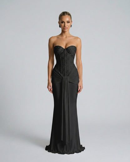 Strapless Corset Draped Maxi Dress
