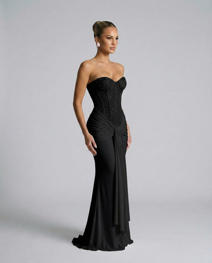 Strapless Corset Draped Maxi Dress