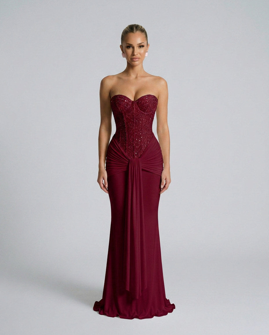 Strapless Corset Draped Maxi Dress